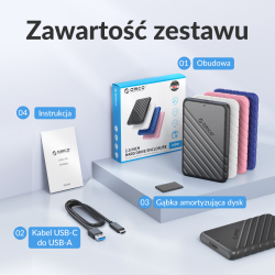 Orico Obudowa dysku 2,5'' USB-C 3.1 6Gbps czarna