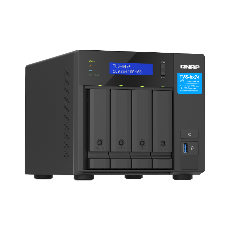 QNAP TVS-h474-PT-8G | 4-zatokowy serwer NAS, Intel Pentium 8GB RAM, 2x 2,5GbE RJ-45, PCIe Gen4 Tower