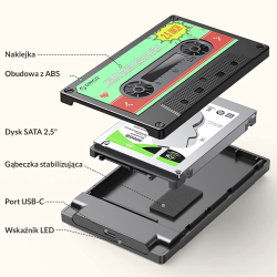 Orico Obudowa dysku SATA 2,5'' USB-C 6Gbps kaseta