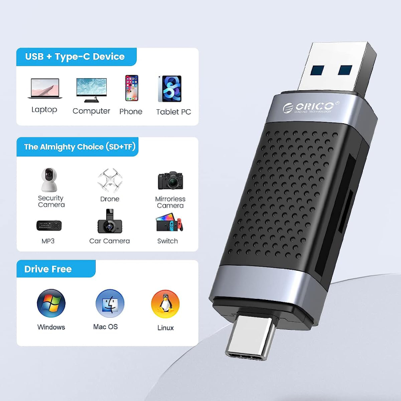 Orico Czytnik kart SD/microSD USB-A/USB-C 2.0