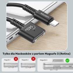 Unitek Kabel zasilający USB-C - MagSafe 3 140W 1 m
