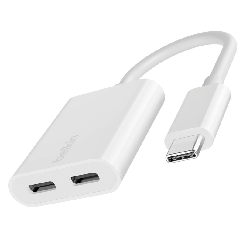 Belkin Adapter 2/USB-C do audio i ładowania PD 60W, biały