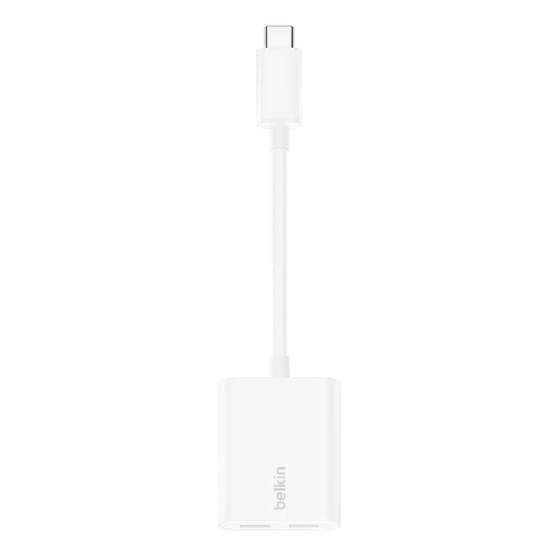 Belkin Adapter 2/USB-C do audio i ładowania PD 60W, biały