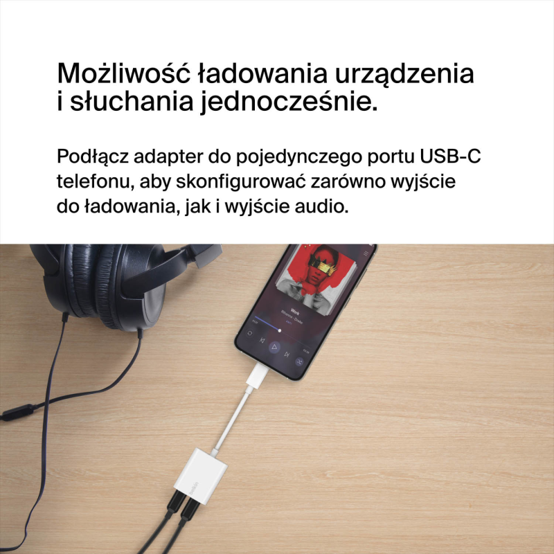 Belkin Adapter 2/USB-C do audio i ładowania PD 60W, biały
