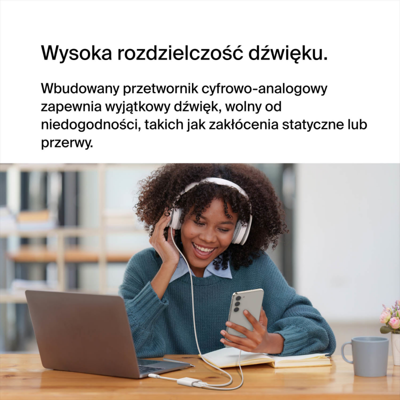 Belkin Adapter 2/USB-C do audio i ładowania PD 60W, biały