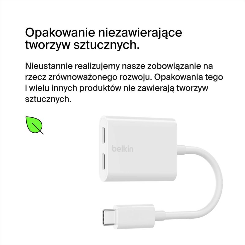 Belkin Adapter 2/USB-C do audio i ładowania PD 60W, biały