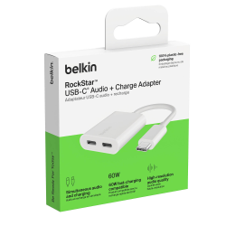 Belkin Adapter 2/USB-C do audio i ładowania PD 60W, biały
