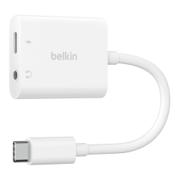 Belkin Rockstar Adapter USB-C na 3.5mm Audio + USB-C 60W, biały