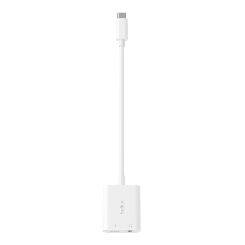 Belkin Rockstar Adapter USB-C na 3.5mm Audio + USB-C 60W, biały