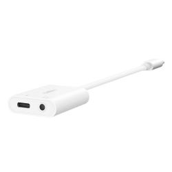 Belkin Rockstar Adapter USB-C na 3.5mm Audio + USB-C 60W, biały