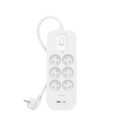 Belkin Listwa zasilająca przeciwprzepięciowa 650J, 6 gniazd, USB-A, USB-C PD, 2m