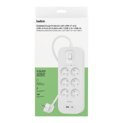 Belkin Listwa zasilająca przeciwprzepięciowa 650J, 6 gniazd, USB-A, USB-C PD, 2m