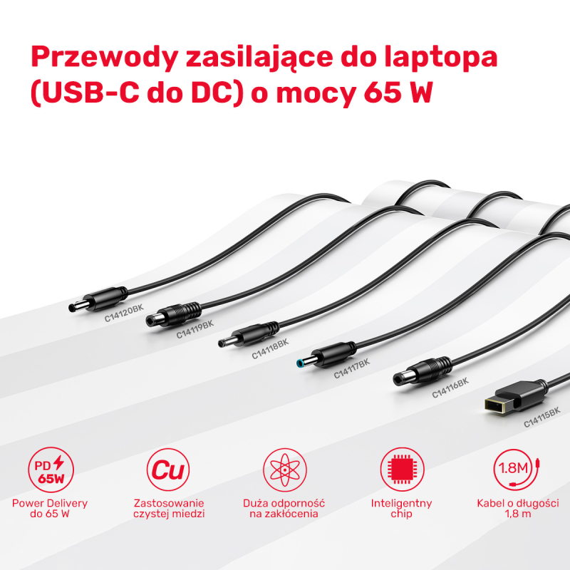 Kabel zasilający do Lenovo 65W USB-C - DC11*4,5mm
