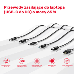 Kabel zasilający do laptopa 65W USB-C - DC5,5mm