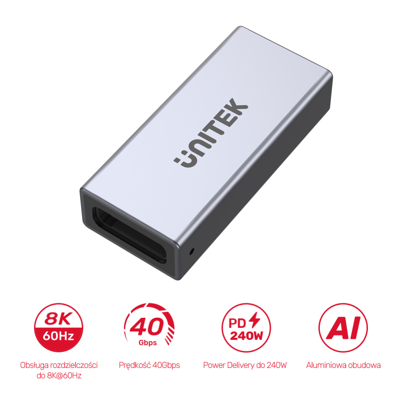 Unitek Łącznik USB-C(F) - USB-C(F) 8K 40Gbps 240W