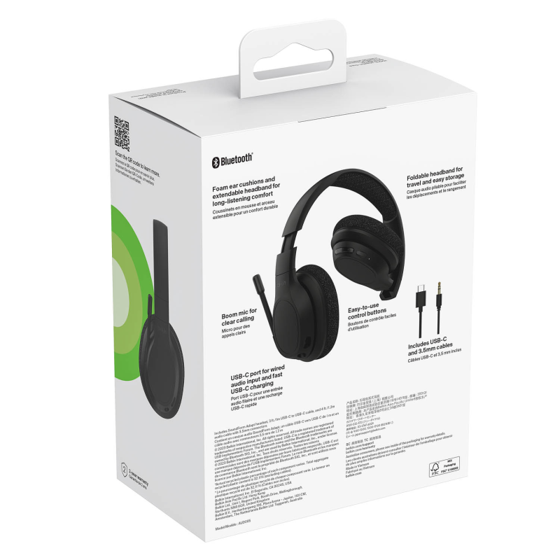 Belkin Słuchawki nauszne, bezprzewodowe, z mikrofonem, czarne