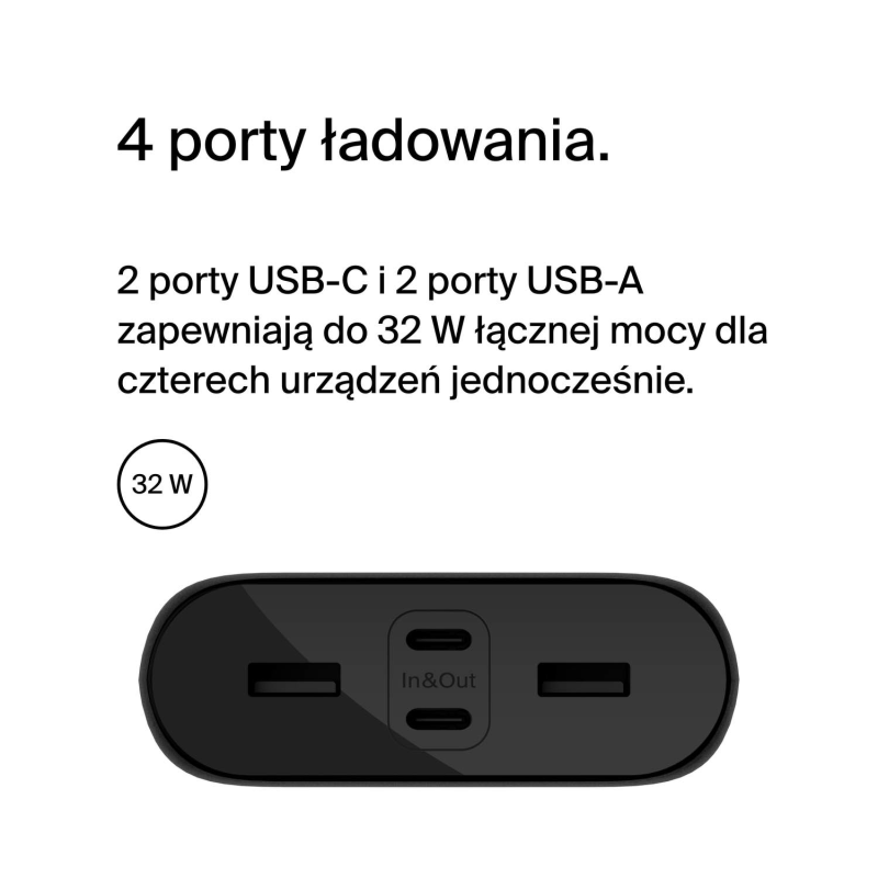 Belkin Powerbank 26 000 mAh, 2x USB-A, 2x USB-C PD 32W, czarny
