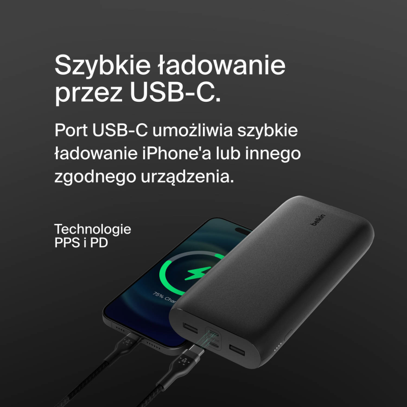 Belkin Powerbank 26 000 mAh, 2x USB-A, 2x USB-C PD 32W, czarny