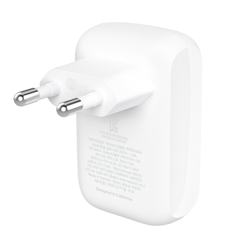 Belkin Ładowarka USB-C 30W, USB-A 12 W, 42W, kątowa, biała