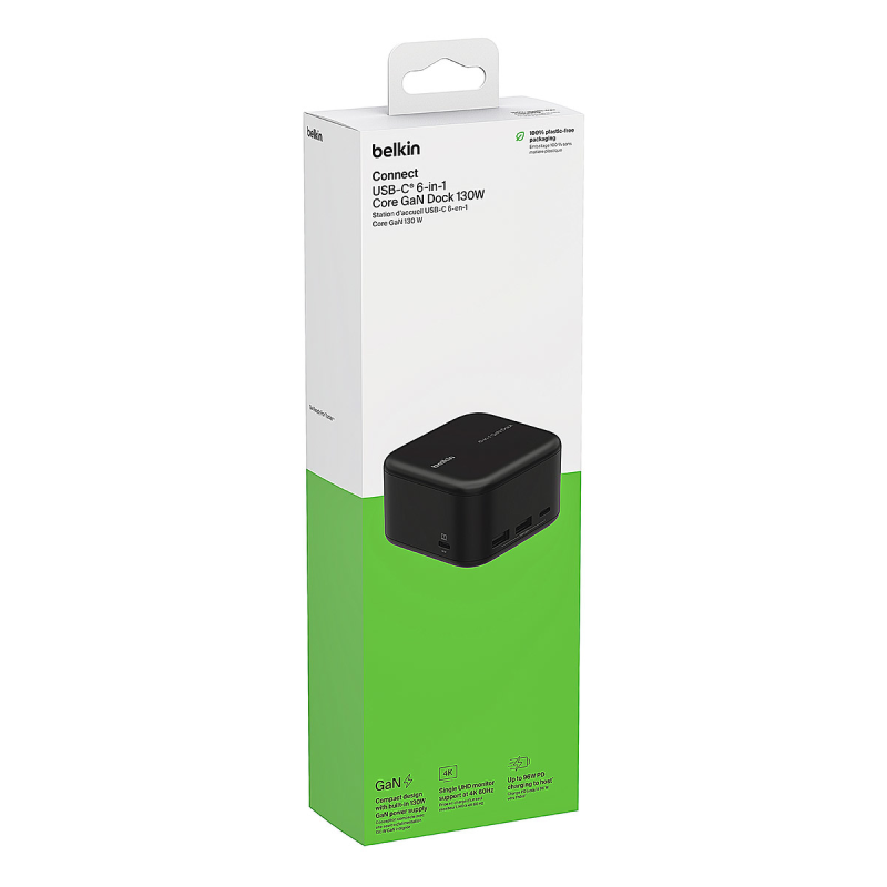Belkin Stacja dokująca 6w1, GaN PD 130W, 2x USB-A, USB-C, HDMI 4K, RJ-45