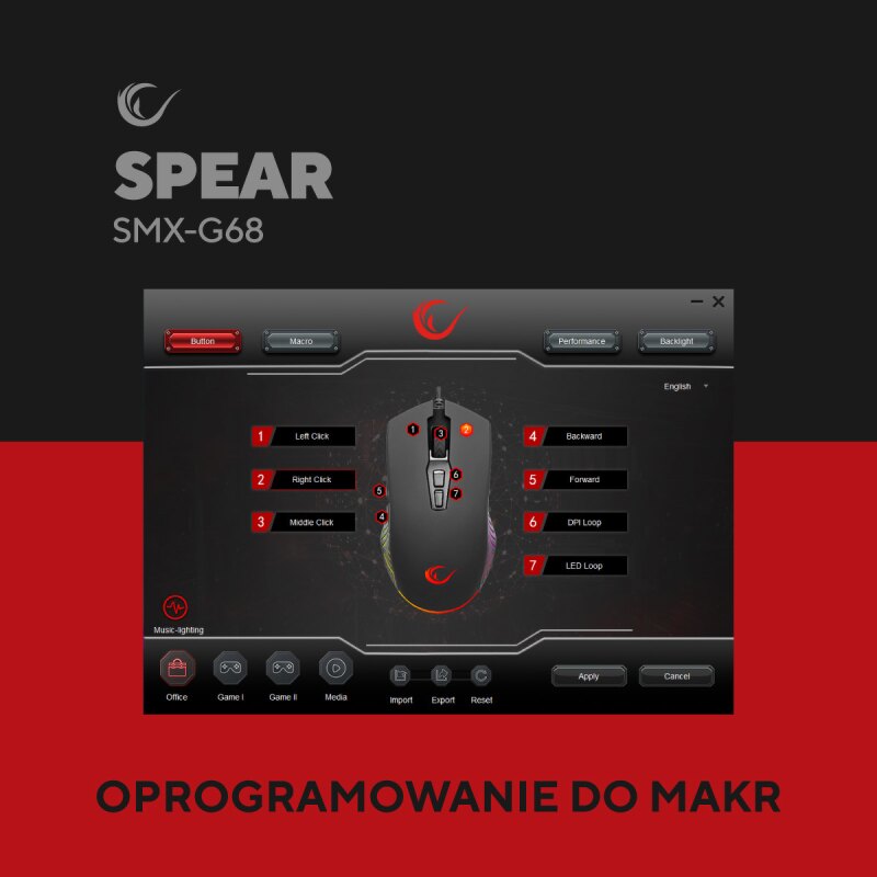 Rampage Mysz SPEAR V2 Full RGB 12800DPI 1kHz Makro | PartsPC.pl
