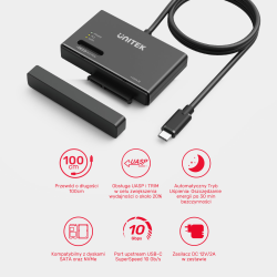Unitek Mostek USB-C na dyski SATA i M.2 MVMe