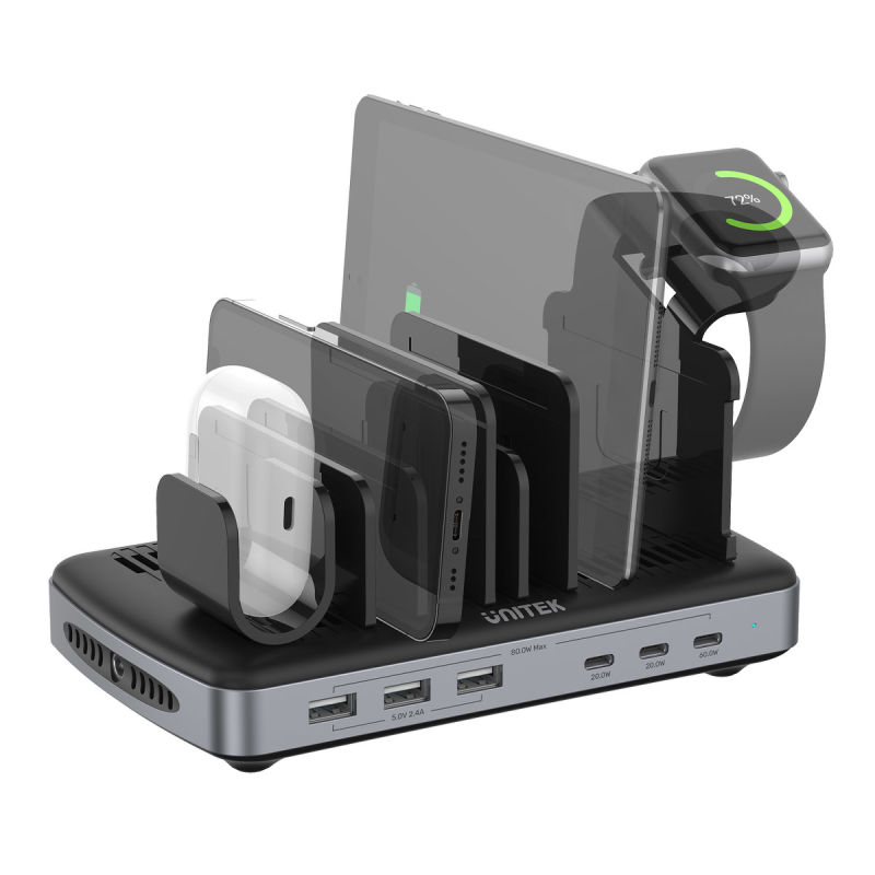 Unitek Stacja ładująca 3 x USB-A 20W, 3 x USB-C PD 60W, 80W