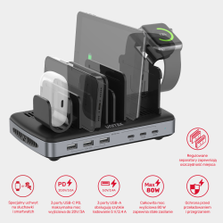 Unitek Stacja ładująca 3 x USB-A 20W, 3 x USB-C PD 60W, 80W