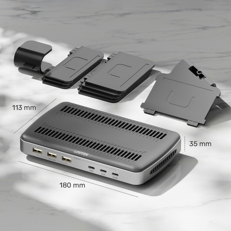 Unitek Stacja ładująca 3 x USB-A 20W, 3 x USB-C PD 60W, 80W
