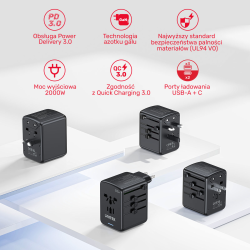 Unitek Ładowarka podróżna EU/US/UK/AUS PD 35 W