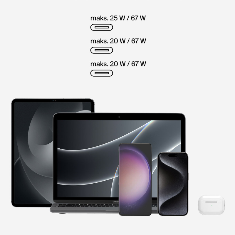 Belkin Ładowarka kątowa 3 porty USB-C PPS 67 W, kabel USB-C