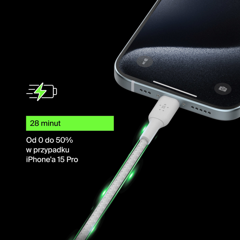 Belkin 2 Kable w oplocie USB-C na USB-C 60W, 2 m, białe