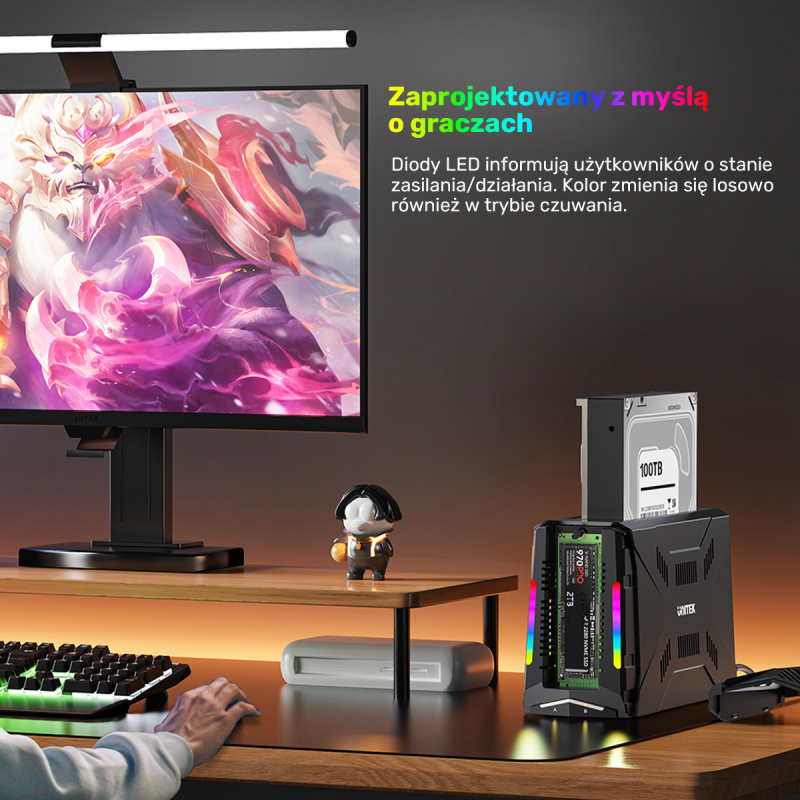 Unitek Stacja dokująca, 1x dysk M.2 NVMe, 1x dysk SATA, USB-C 10 Gbps