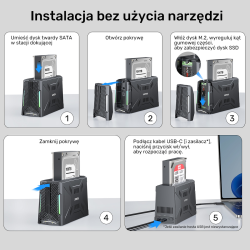 Unitek Stacja dokująca, 1x dysk M.2 NVMe, 1x dysk SATA, USB-C 10 Gbps