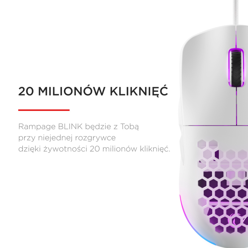 Rampage BLINK myszka gamingowa przewodowa USB, 12800 DPI, RGB, sensor optyczny, biała