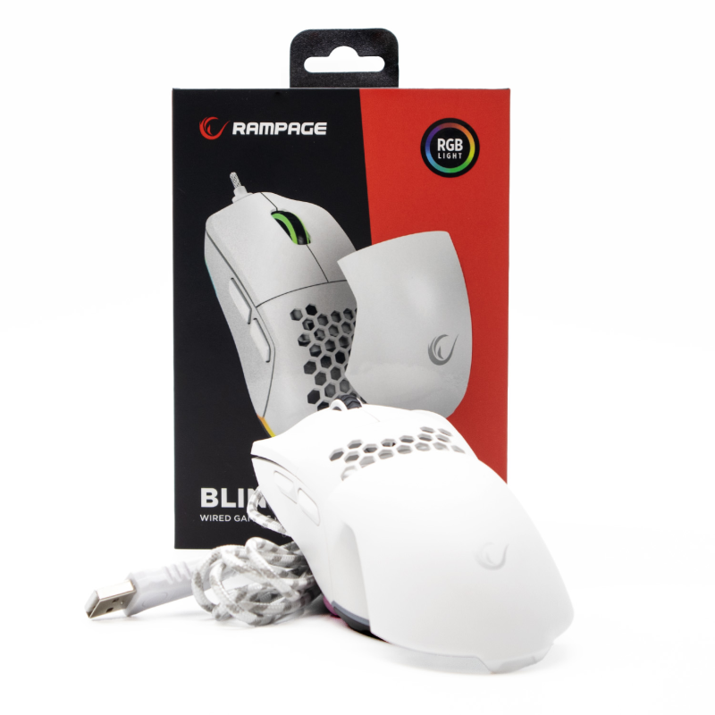 Rampage BLINK myszka gamingowa przewodowa USB, 12800 DPI, RGB, sensor optyczny, biała