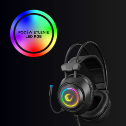 Rampage RM-K19 Plus Przewodowe słuchawki gamingowe z mikrofonem, nauszne, RGB, USB, czarne