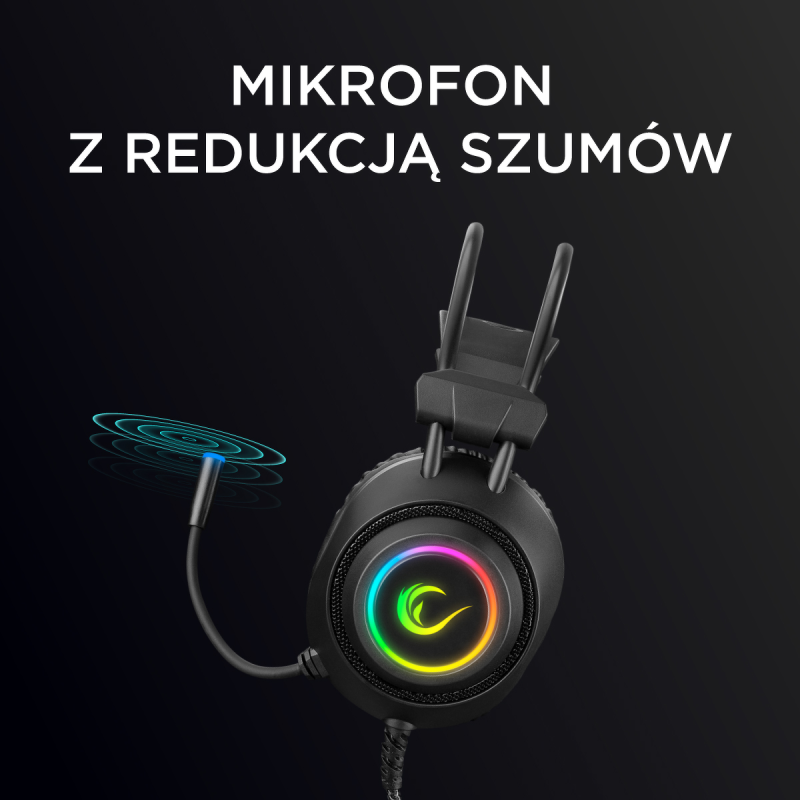 Rampage RM-K19 Plus Przewodowe słuchawki gamingowe z mikrofonem, nauszne, RGB, USB, czarne