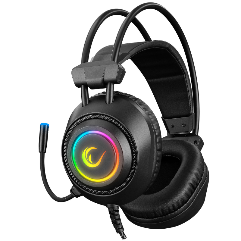Rampage RM-K19 Plus Przewodowe słuchawki gamingowe z mikrofonem, nauszne, RGB, USB, czarne
