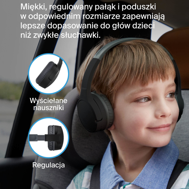 Belkin Bezprzewodowe słuchawki nauszne dla dzieci, czarne