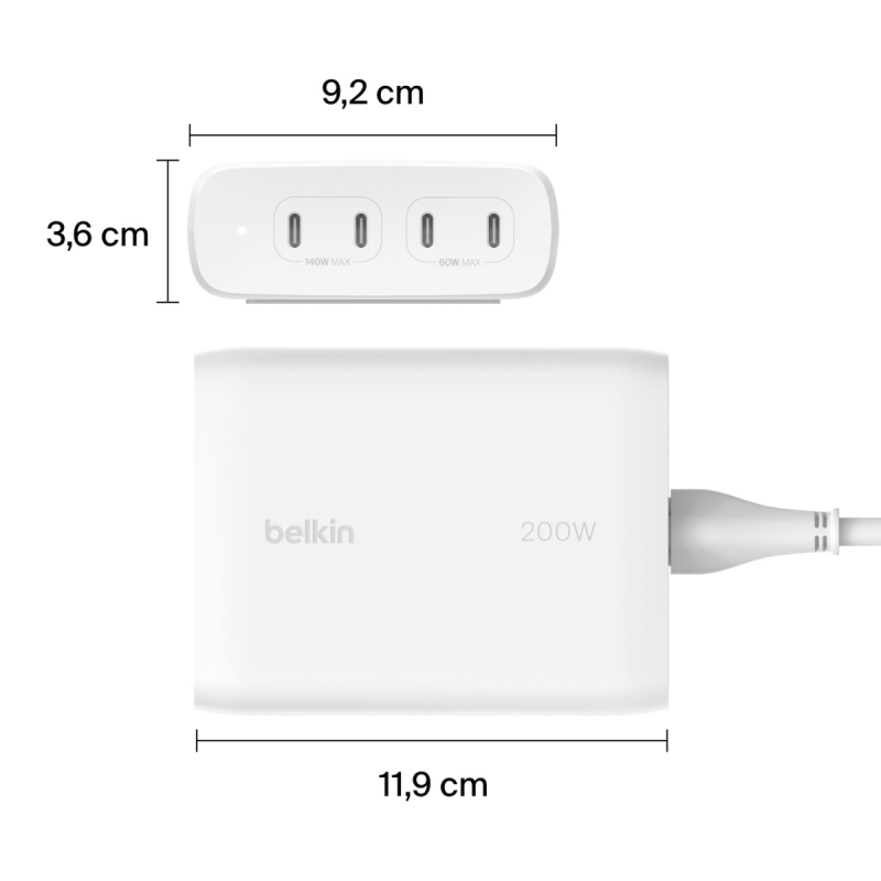 Belkin BoostCharge Pro - Ładowarka sieciowa Power Delivery, 4 porty USB-C, GaN, 200W