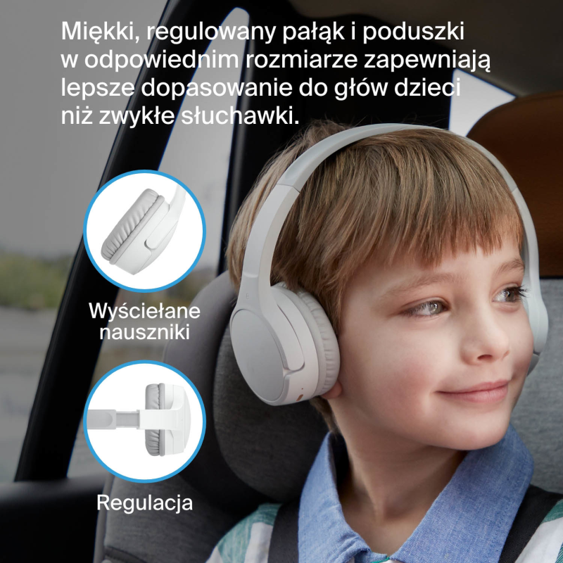 Belkin Bezprzewodowe słuchawki nauszne dla dzieci, białe