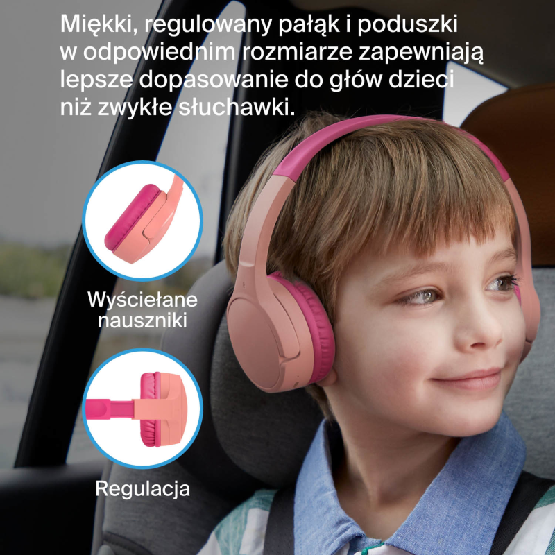 Belkin Bezprzewodowe słuchawki nauszne dla dzieci, różowe