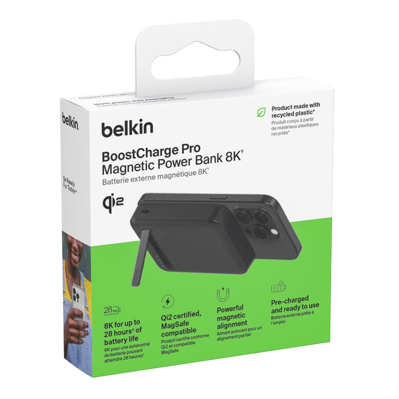 Belkin Powerbank 8000 mAh, 15 W Qi2.0, magnetyczny, z podstawką, czarny