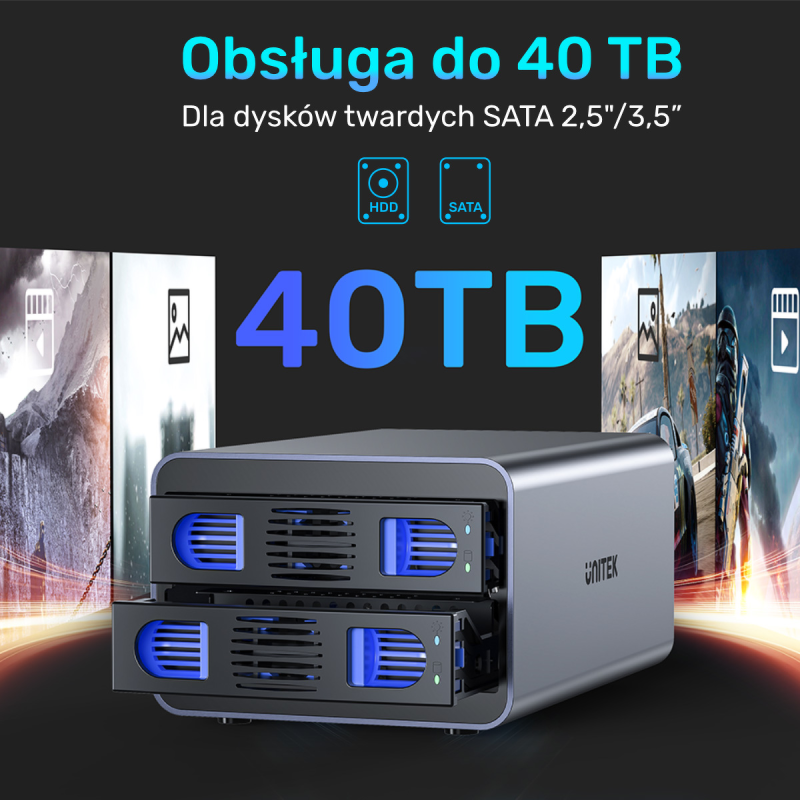 Unitek Kieszeń na dyski SATA 2,5''/3,5'' SATA HDD/SSD 40TB