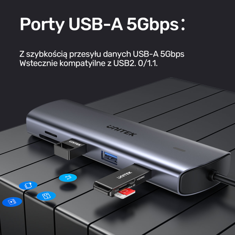 Unitek Hub 9w1 USB C Gigabit Ethernet HDMI VGA 3x USB A czytnik kart PD 100W