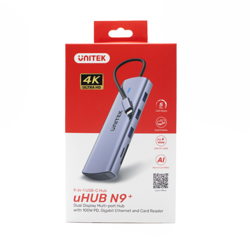 Unitek Hub 9w1 USB C Gigabit Ethernet HDMI VGA 3x USB A czytnik kart PD 100W