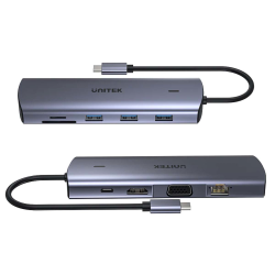 Unitek Hub 9w1 USB C Gigabit Ethernet HDMI VGA 3x USB A czytnik kart PD 100W
