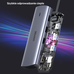 Unitek Hub 9w1 USB C Gigabit Ethernet HDMI VGA 3x USB A czytnik kart PD 100W
