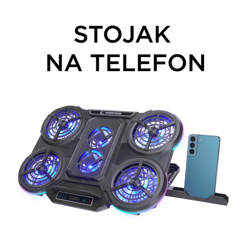 Rampage PROTE R6 - Podstawka chłodząca pod laptop 10-17", RGB, regulowana